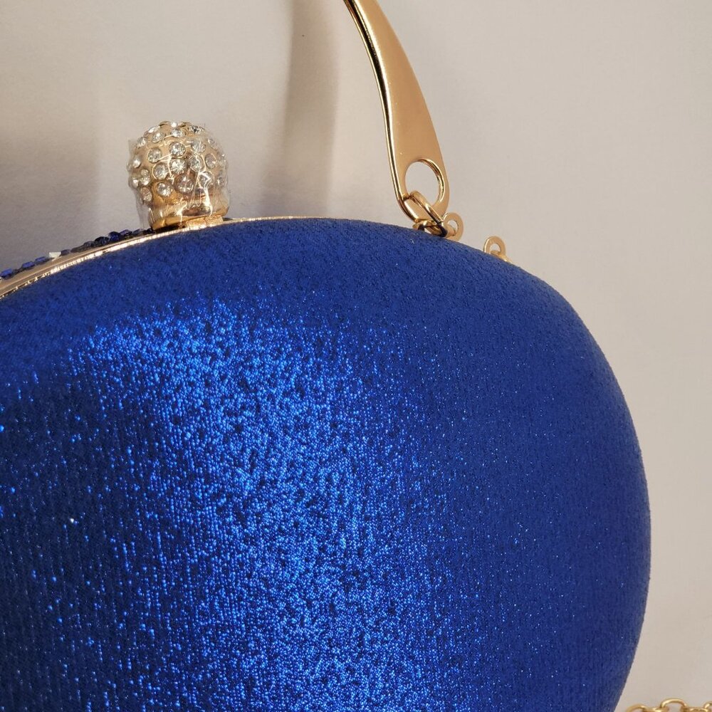 Blue Crystal Embellished Evening Clutch Bag Gold Handle & Chain Strap By RAMLA! - Picture 5 of 11